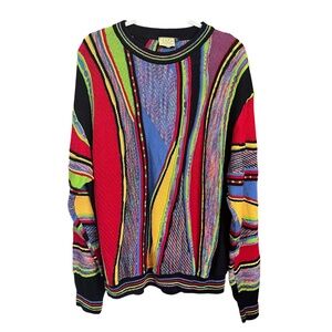 VTG Montechiaro Colorful Abstract Textured Coogi Style Pullover Sweater Size XL